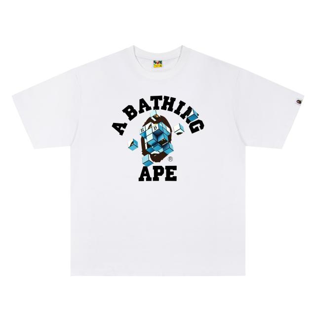 A Bathing Ape Bape 3D Cube Shatter Ape Head College Logo Front Print Short Sleeve T-shirt
