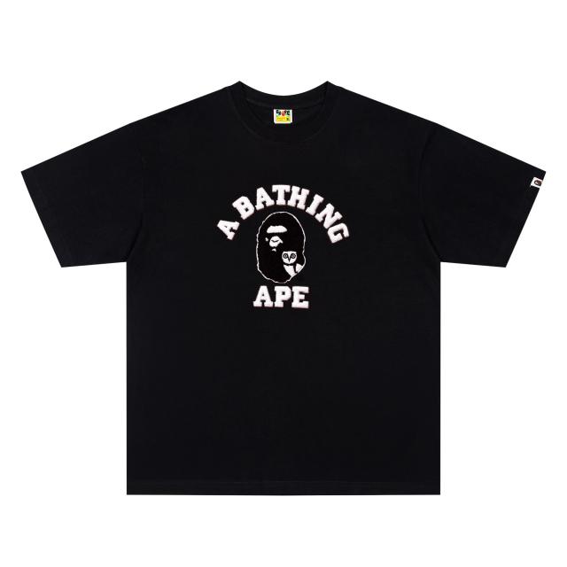 A Bathing Ape Bape Classic College Arch Ape Head Chenille Patch Front Print Short Sleeve T-shirt