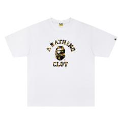 A Bathing Ape Bape x CLOT Co-branded Camo Ape Head College Letter Front Print Short Sleeve T-shirt