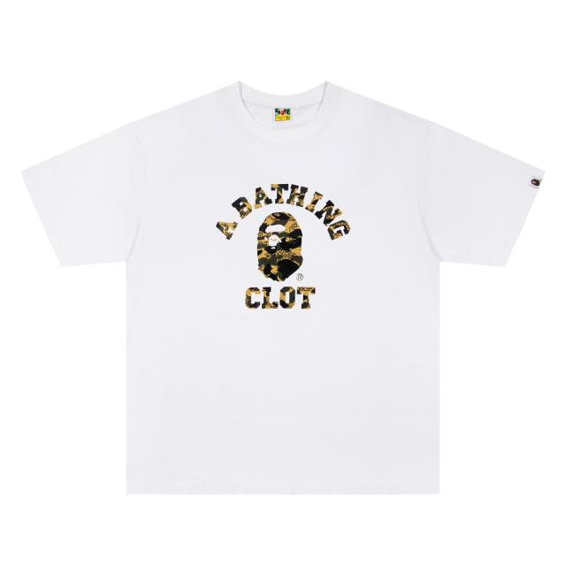A Bathing Ape Bape x CLOT Co-branded Camo Ape Head College Letter Front Print Short Sleeve T-shirt