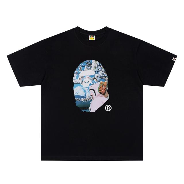 A Bathing Ape Bape Sakura Mount Fuji Ape Head Front Print Short Sleeve T-shirt