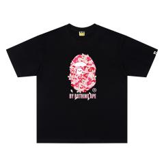 A Bathing Ape Bape Pink Cherry Blossom Camo Ape Head Front Print Short Sleeve T-shirt