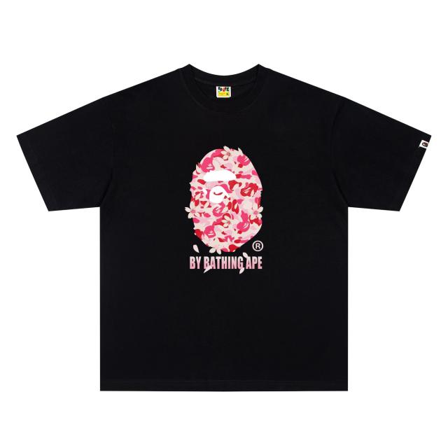A Bathing Ape Bape Pink Cherry Blossom Camo Ape Head Front Print Short Sleeve T-shirt