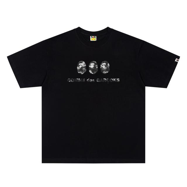 A Bathing Ape Bape × Comme des Garçons Co-brand Triple Camo Ape Head Front Print Short Sleeve T-shirt