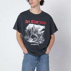 1:1 Top Quality Gallery Dept Art That Kills Castle Graphic Dual Front Back Print Washed Black Short Sleeve T-shirt