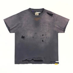 1:1 Top Quality Gallery Dept Heavy Distressed Destroyed Washed Gradient Pocket Short Sleeve T-shirt