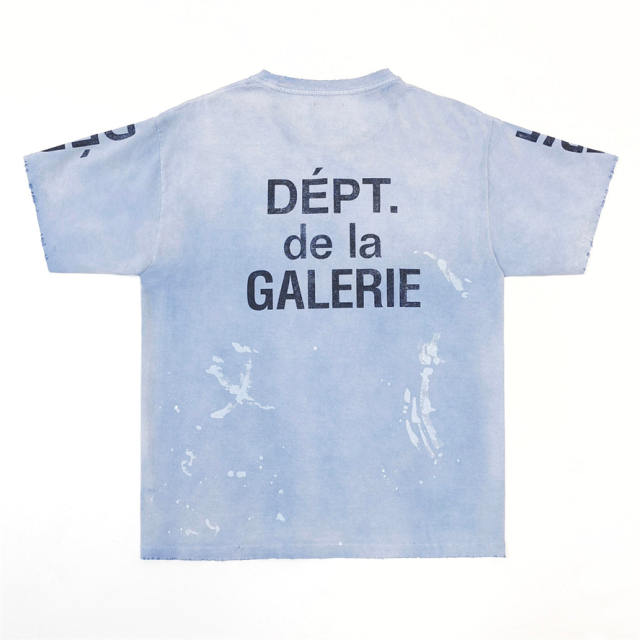 1:1 Top Quality Gallery Dept DÉPT. de la GALERIE Paint Splatter Raw Cut Light Blue Wash Short Sleeve T-shirt