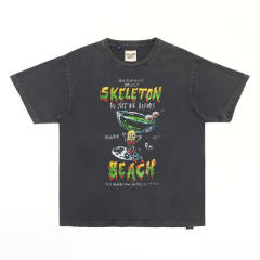 1:1 Top Quality Gallery Dept Skeleton Beach Party Poster Dual Print Faded Black Raw Hem Short Sleeve T-shirt