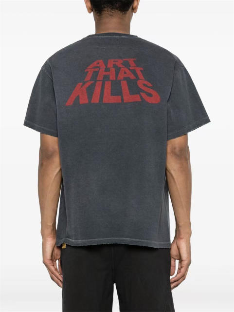 1:1 Top Quality Gallery Skeleton Beach Art That Kills Dual Front Back Print Fade Wash Raw Hem Short Sleeve T-shirt