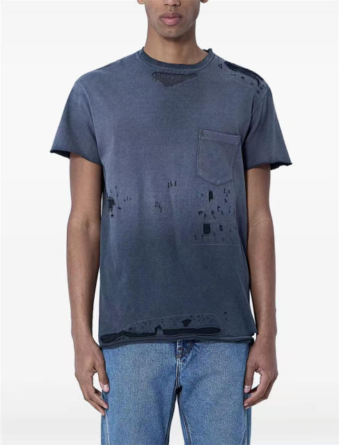 1:1 Top Quality Gallery Dept Heavy Distressed Destroyed Washed Gradient Pocket Short Sleeve T-shirt