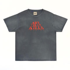 1:1 Top Quality Gallery Dept Art That Kills Dual Front Back Print Washed Vintage Grey Short Sleeve T-shirt