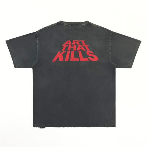 1:1 Top Quality Gallery Dept Skeleton Beach Party Poster Dual Print Faded Black Raw Hem Short Sleeve T-shirt