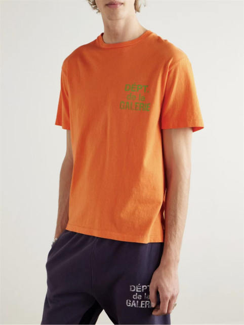 1:1 Top Quality Orange DÉPT. de la GALERIE Dual Front Back Lime Green Text Short Sleeve T-shirt