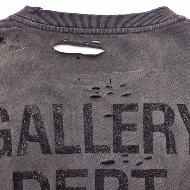 1:1 Top Quality Gallery Dept Heavy Distressed Destroyed Washed Gradient Pocket Short Sleeve T-shirt
