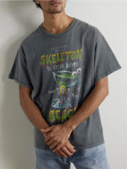 1:1 Top Quality Gallery Dept Skeleton Beach Party Poster Dual Print Faded Black Raw Hem Short Sleeve T-shirt