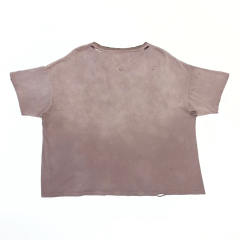 1:1 Top Quality Paly Hollywood Wash Distressed Hole Raw Cut Bright Blue Cropped Short Sleeve T-shirt