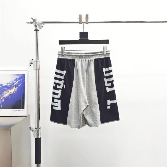 1:1 Top Quality Gallery Dept Color Block Vertical Big Letter Print Loose Fleece Basketball Shorts