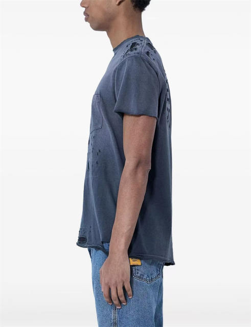 1:1 Top Quality Gallery Dept Heavy Distressed Destroyed Washed Gradient Pocket Short Sleeve T-shirt