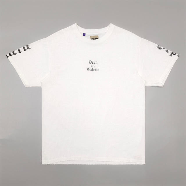 1:1 Top Quality Gallery Dept Gothic Font DÉPT. de la GALERIE Raw Hem White Short Sleeve T-shirt