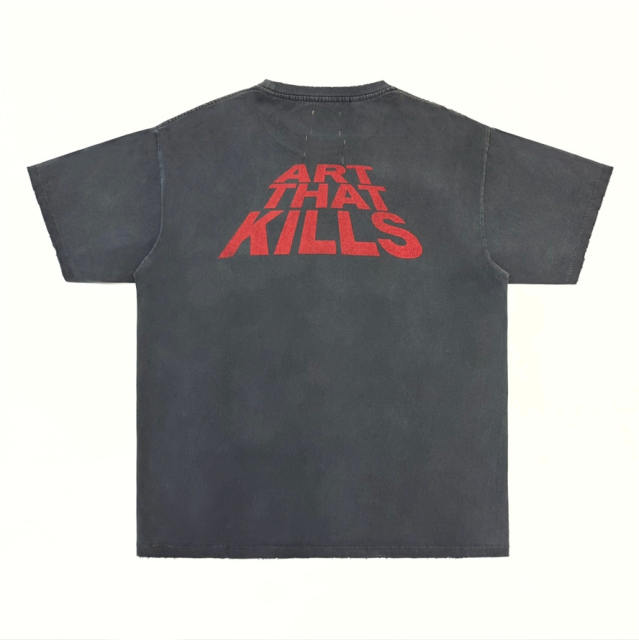 1:1 Top Quality Gallery Skeleton Beach Art That Kills Dual Front Back Print Fade Wash Raw Hem Short Sleeve T-shirt