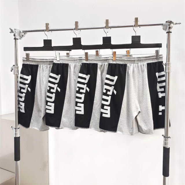 1:1 Top Quality Gallery Dept Color Block Vertical Big Letter Print Loose Fleece Basketball Shorts