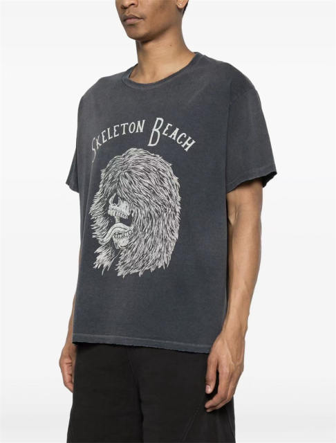 1:1 Top Quality Gallery Skeleton Beach Art That Kills Dual Front Back Print Fade Wash Raw Hem Short Sleeve T-shirt
