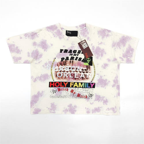 1:1 Top Quality Paly Hollywood Family New Orleans Tie Dye Distressed Cropped Short Sleeve T-shirt
