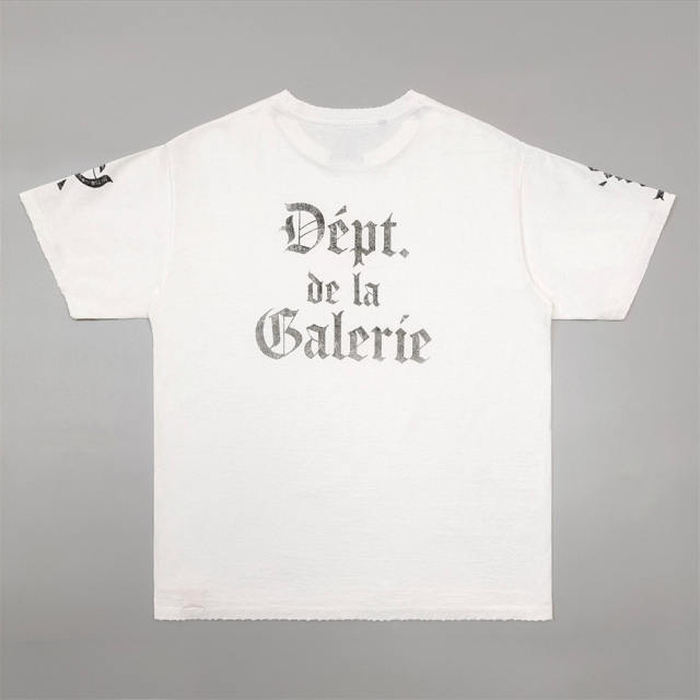 1:1 Top Quality Gallery Dept Gothic Font DÉPT. de la GALERIE Raw Hem White Short Sleeve T-shirt