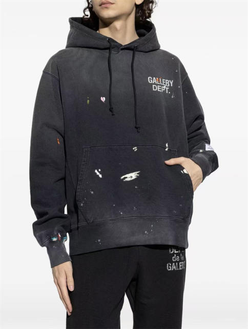 1:1 Quality Gallery Dept Paint Splatter Fade Wash Hoodie Dual Print Drawstring Pullover Sweatshirt
