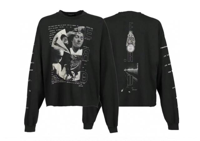 ERD Enfants Riches Déprimés Fragmented Surreal Collage Dual Print Cropped Black Long Sleeve Tee