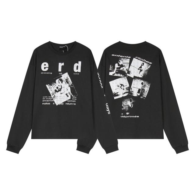ERD Enfants Riches Déprimés Grid Vintage Nude Photo Dual Print Cropped Black Long Sleeve Tee