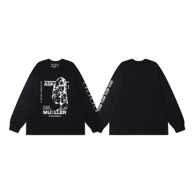 ERD Enfants Riches Déprimés Dr.Mueller Grunge Female Portrait Dual Print Solid Black Long Sleeve Tee