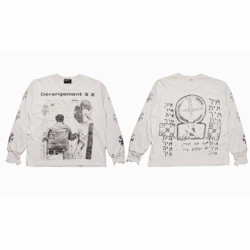 ERD Enfants Riches Déprimés Dérangement à X Hebrew Occult Dual Print Raw Frayed Off White Long Sleeve Tee