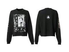 ERD Enfants Riches Déprimés Gothic Portrait Triangle Symbol Dual Print Distressed Cropped Black Long Sleeve Tee