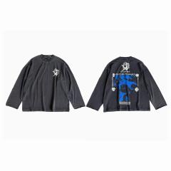 ERD French Psychiatric Secret Blue Figure Dual Print Washed Black Long Sleeve T-shirt