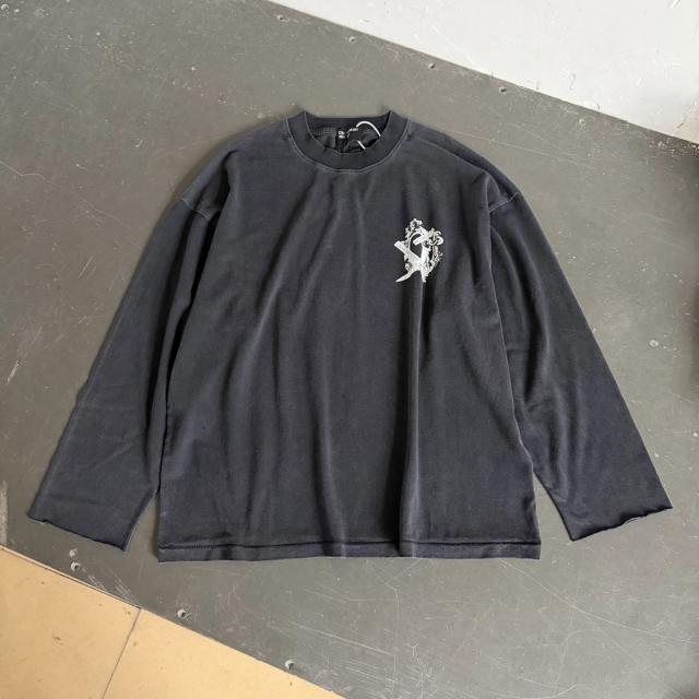 ERD French Psychiatric Secret Blue Figure Dual Print Washed Black Long Sleeve T-shirt