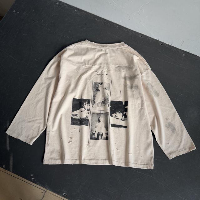 ERD One Class Act Dual Print Off White Vintage Distressed Long Sleeve T-shirt