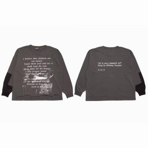 ERD Enfants Riches Déprimés Whitney Houston The Greatest Love Of All Distressed Washed Grey Color Block Long Sleeve Tee