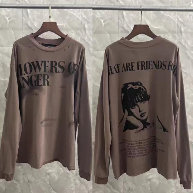 ERD Flowers Of Anger Vintage Portrait Dual Print Washed Tau Brown Long Sleeve T-shirt