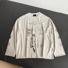 ERD Dual Print Occult Religious Vintage Photo Long Sleeve Washed T-Shirt