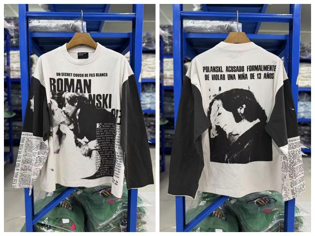 ERD Roman Polanski Dual Print Contrast Color Block Raglan Long Sleeve T-Shirt