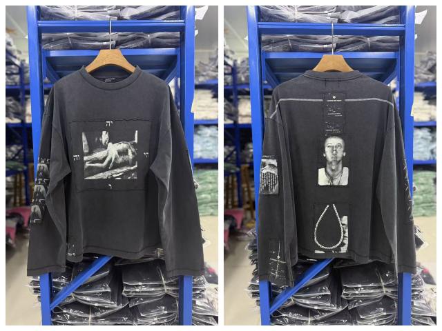 ERD Vintage Prisoner Photo Dual Print Washed Black Long Sleeve T-shirt