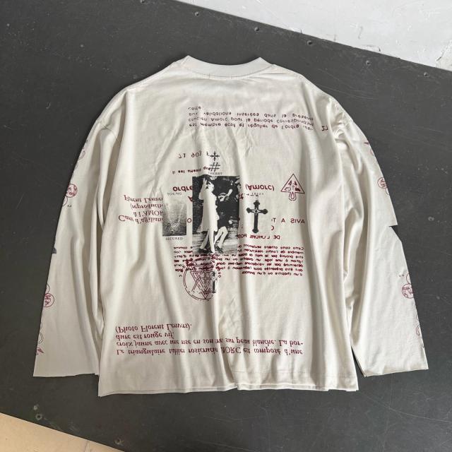 ERD Dual Print Occult Religious Vintage Photo Long Sleeve Washed T-Shirt