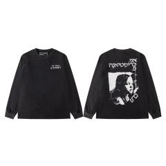 ERD Enfants Riches Déprimés Hebrew Script Female Portrait Dual Print Vintage Washed Black Long Sleeve Tee