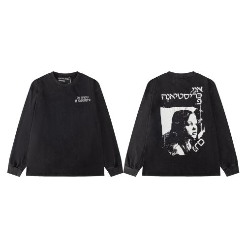 ERD Enfants Riches Déprimés Hebrew Script Female Portrait Dual Print Vintage Washed Black Long Sleeve Tee