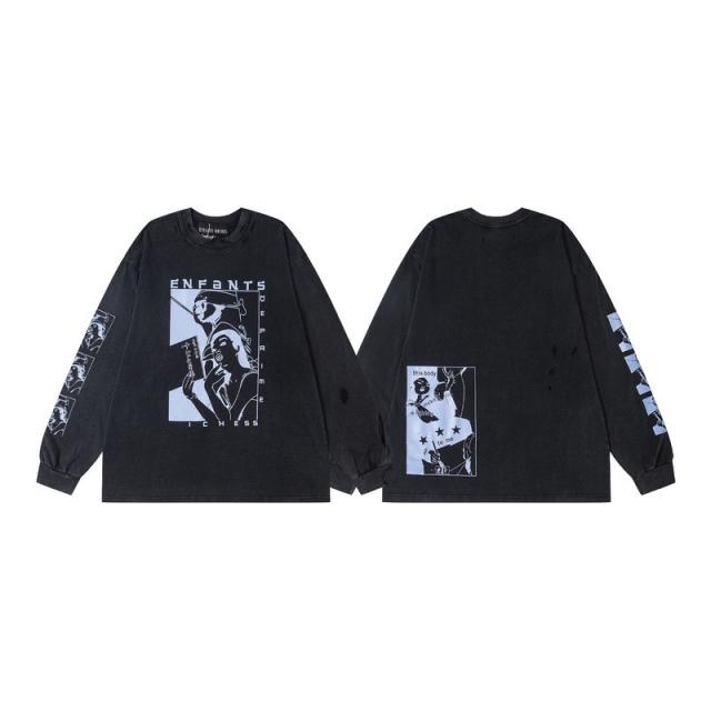 ERD Vintage Female Sketch Dual Print Washed Black Long Sleeve Tee