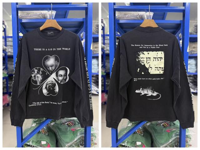 ERD There Is A God Religious Vintage Four Hearts Washed Black Long Sleeve Tee