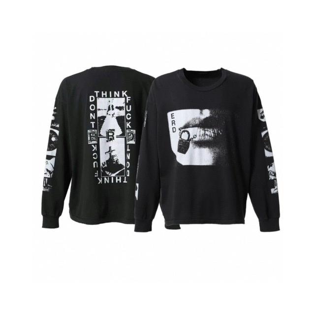 ERD Enfants Riches Déprimés Locked Mouth Vertical Text Dual Print Solid Black Long Sleeve Tee