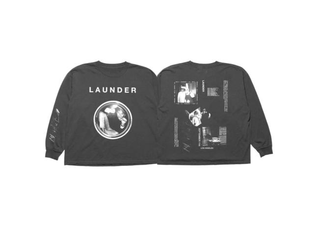 ERD Enfants Riches Déprimés LAUNDER Bunny Portrait Dual Print Vintage Washed Grey Long Sleeve Tee Full Product Spec