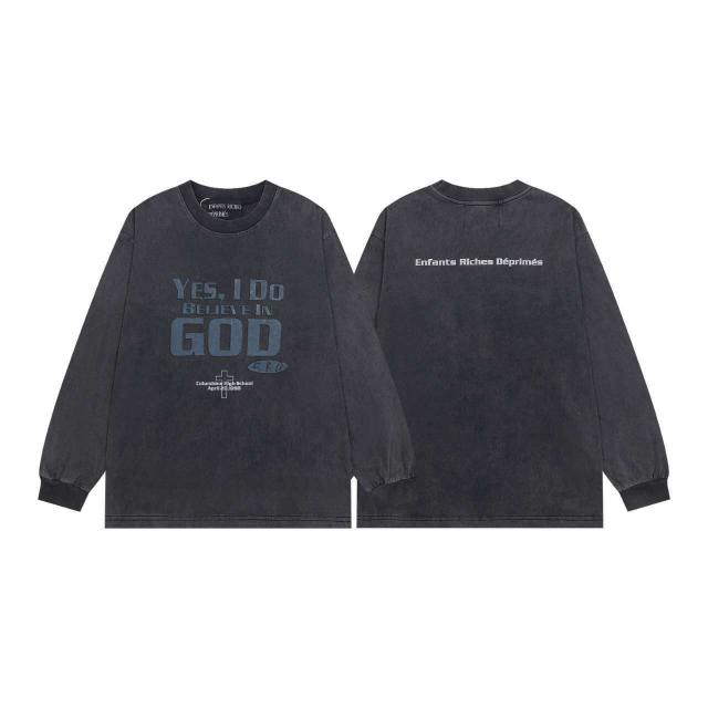 ERD Yes I Do Believe In God Vintage Religious Washed Charcoal Long Sleeve Tee
